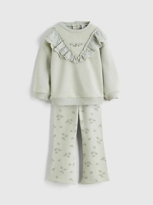 LC Waikiki Fırfırlı Çiçekli Kız Bebek Sweatshirt ve Tayt  (W5)