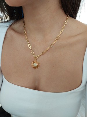 Kadın Zirkon Taşlı Güneş Uçlu Ataç Zincir Kolye