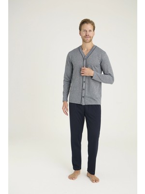 Fantastik Store Kocabey 9225 Erkek V.yaka Boydan Düğmeli Pijama Takım