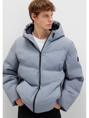 Mavi Su İtici Kapüşonlu Gri Şişme Mont 0110651-85550