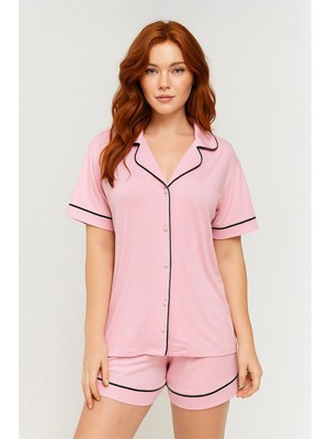 Jaya Modal Biyeli Şortlu Pijama Takımı / Pembe