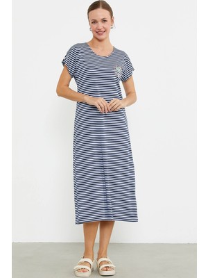 Fantastik Store Sementa 77489 Nakış Detaylı Marine Penye Elbise