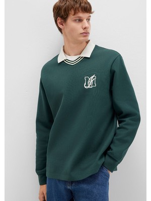 Mavi M Logo Polo Yaka Yeşil İnterlok Sweatshirt 0S10487-71539