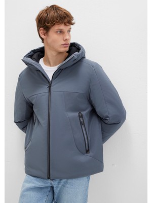 Mavi Su İtici Kapüşonlu Gri Şişme Mont 0110663-80776