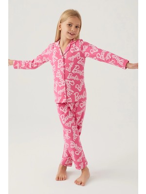 Fantastik Store Barbie 1767-G Kız Çocuk Garson Gömlek Pijama Takımı