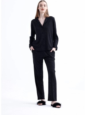 Fantastik Store Espuar 775 Kadın Çizgili Penye Pijama Takımı