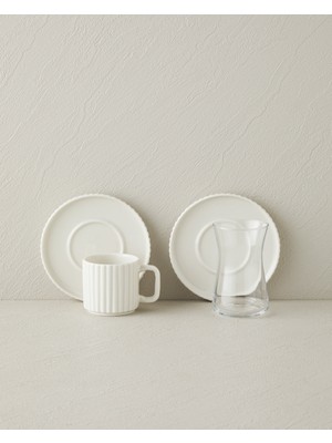 English Home Lunara Porselen 18 Parça 6 Kişilik Çay-Kahve Takımı 170-90 ml Beyaz