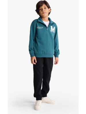 DeFacto 2'li Takım Yarım Fermuarlı Baskılı Sweatshirt Eşofman Altı Erkek Çocuk F7088A825WN