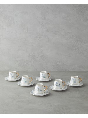 English Home Lavendpetal New Bone China 12 Parça 6 Kişilik Kahve Fincan Takımı 80 ml Mavi