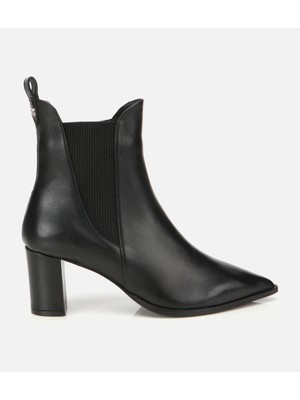 Hotiç Kadın Deri Siyah Sivri Burunlu Streç Detaylı Bilekte Topuklu Bot