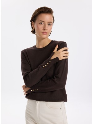 Fabrika Bisiklet Yaka Basic Düz Koyu Kahve Kazak Kadın Pagosa