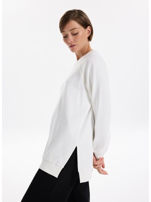 Fabrika Bisiklet Yaka Düz Ekru Kadın Sweatshırt Falu-Y