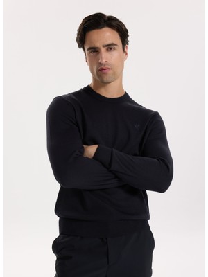 Fabrika Bisiklet Yaka Basic Düz Lacivert Erkek Kazak F5WM-KZK 2556