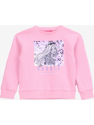 Barbie Baskılı Kız Çocuk Pembe Sweatshırt BRB5WG-SWT6013