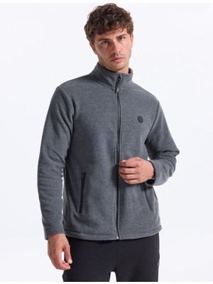 Discovery Expedition D5WM-SWT3301 Antrasit Melanj Dik Yaka Basic Düz Erkek Polar Sweatshırt