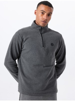Discovery Expedition D5WM-SWT3300 Antrasit Melanj Fermuarlı Yaka Basic Düz Erkek Polar Sweatshırt