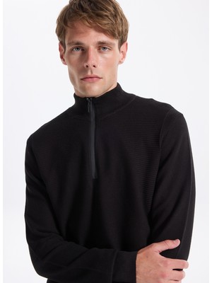 Fabrika Bato Yaka Slim Fit Düz Siyah Erkek Kazak F5WM-KZK 2522