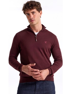 Fabrika Bato Yaka Basic Düz Bordo Melanj Erkek Kazak F5WM-KZK 2555