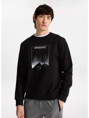 Discovery Expedition D5WM-SWT3804 Siyah Bisiklet Yaka Relaxed Baskılı Erkek Sweatshırt