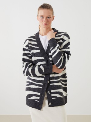 Lc Waikiki Yeni Sezon V Yaka Zebra Desenli Kadın Triko Hırka