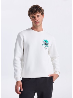 Discovery Expedition D5WM-SWT3858 Beyaz Bisiklet Yaka Relaxed Baskılı Erkek Sweatshırt