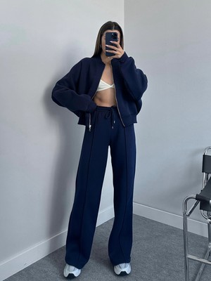 Neşeli Butik Kadın Şardonlu Üç Iplik Eşofman Takımı GTS018 - Lacivert