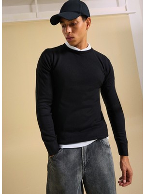 People By Fabrika Polo Yaka Relaxed Düz Siyah Erkek Kazak PBF5WM-KZK 5049