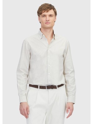 Ramsey Hardal Çizgili Casual Fit Dokuma Casual %100 Pamuk Gömlek