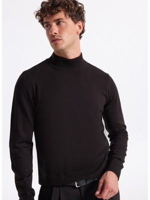 People By Fabrika Polo Yaka Relaxed Düz Siyah Erkek Kazak PBF5WM-KZK 5050