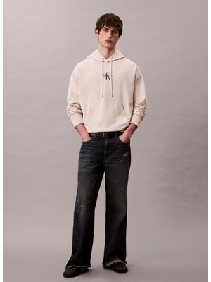Calvin Klein Jeans Kapüşon Yaka Krem Erkek Sweatshırt LV04RC281G67U Premıum Terry Mıcro M