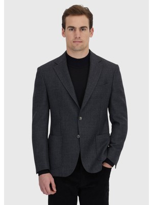 Ramsey Antrasit Desenli Zeroweight Slim Fit %100 Yün Ceket