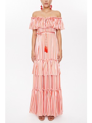 Societa Çizgili Düşük omuz  kemerli elbise 93231