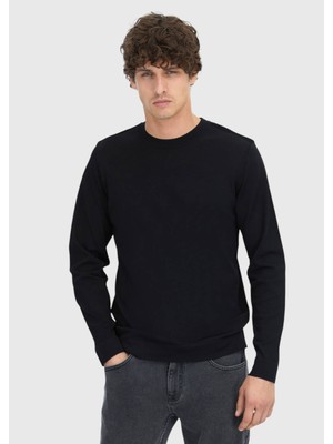Ramsey Siyah Bisiklet Yaka Düz Örgü Triko Kazak