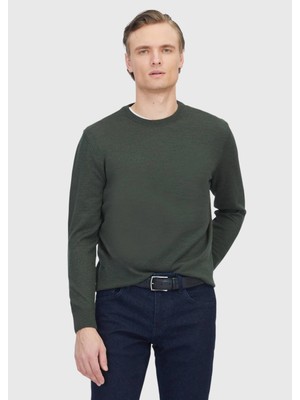 Ramsey Haki Bisiklet Yaka Düz Örgü Yün Karışımlı Triko Kazak