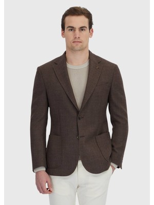 Ramsey Kahverengi Desenli Zeroweight Slim Fit %100 Yün Ceket