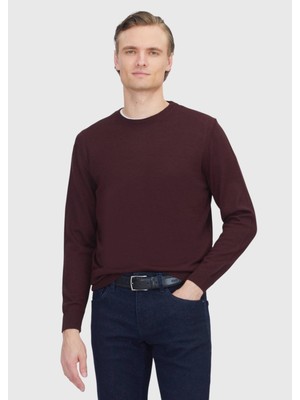 Ramsey Bordo Bisiklet Yaka Düz Örgü Yün Karışımlı Triko Kazak