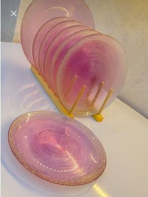 Vanilin Kitchen Pembe Altın Işıltılı Cam Pasta Tabağı Zarif Sofra Sunum Tabakları