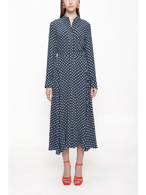 Societa Desenli Hakim yaka beli lastikli gömlek elbise 94091