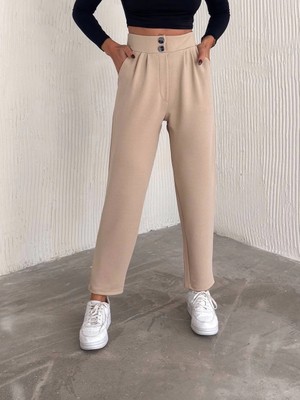 Nuvira Örme Krep Pantolon Çift Düğmeli