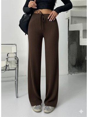 Nuvira Fitilli Şardonlu Pantolon Kahve A4058