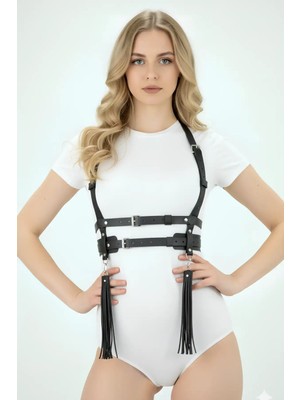 Eterella Püskül Detaylı Omuzdan Askılı Elbise Üzeri Şık Deri Bel Korse Kemer APFT638