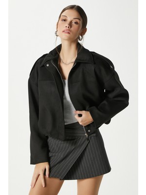 Ritnice Kadın Rodney Süet Etkili Siyah Bomber Ceket