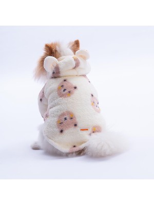 Pawstar Kahverengi Sapporobear Hoodie  Ayı Desenli Kulaklı Peluş Köpek Kıyafeti Kedi Kıyafeti Köpek Sweati