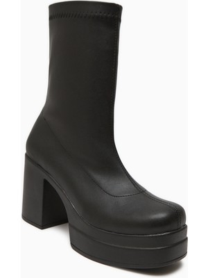 Limoya Bie Siyah Platform Topuklu Kadın Streç Bot