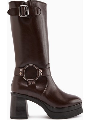 Limoya Beris Bordo Toka Detaylı Platform Topuklu Kadın Çizme