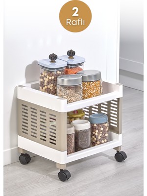 Grimor Life 4 Raflı Tekerlekli Plastik Organizer Sepet - Mutfak ve Banyo Düzenleyici - Sebzelik & Erzak Saklama