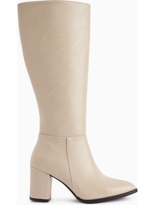 Limoya Deniza Bej Topuklu Kadın Çizme