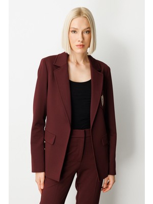 Ekol Kadın Cebi Armalı Süs Düğmeli Bordo Ceket 05033