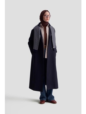 Armine Trend Kruvaze Kapamalı Belden Kuşaklı Trençkot Lacivert 25KT725