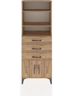Dienni Arges Dolap 3 Raflı 3 Çekmeceli 2 Kapaklı 60X30X163 Çam-Çam